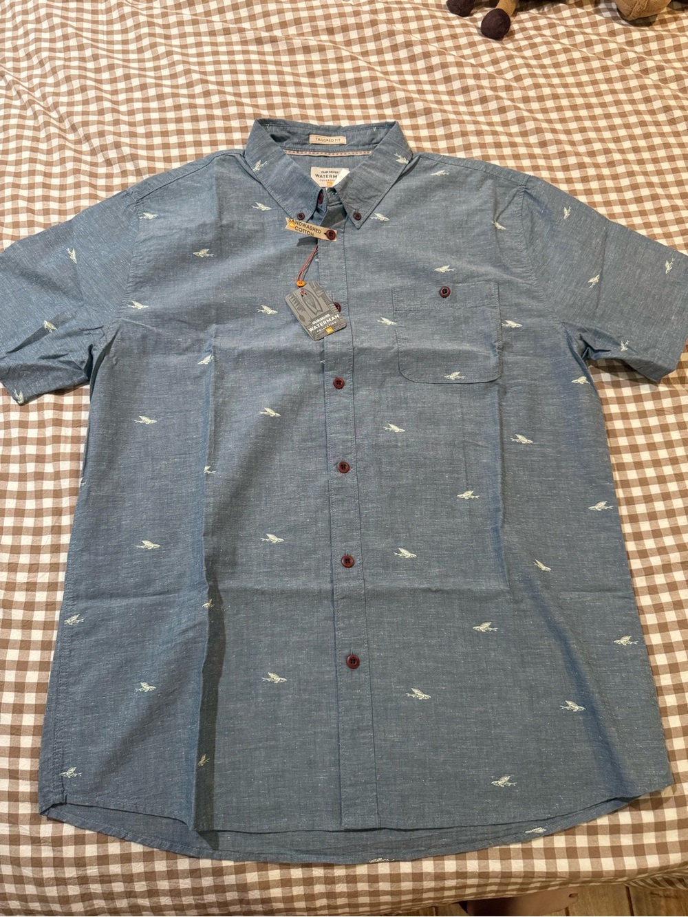 Quiksilver Blue Short-Sleeve Button-Down with Subtle White Print